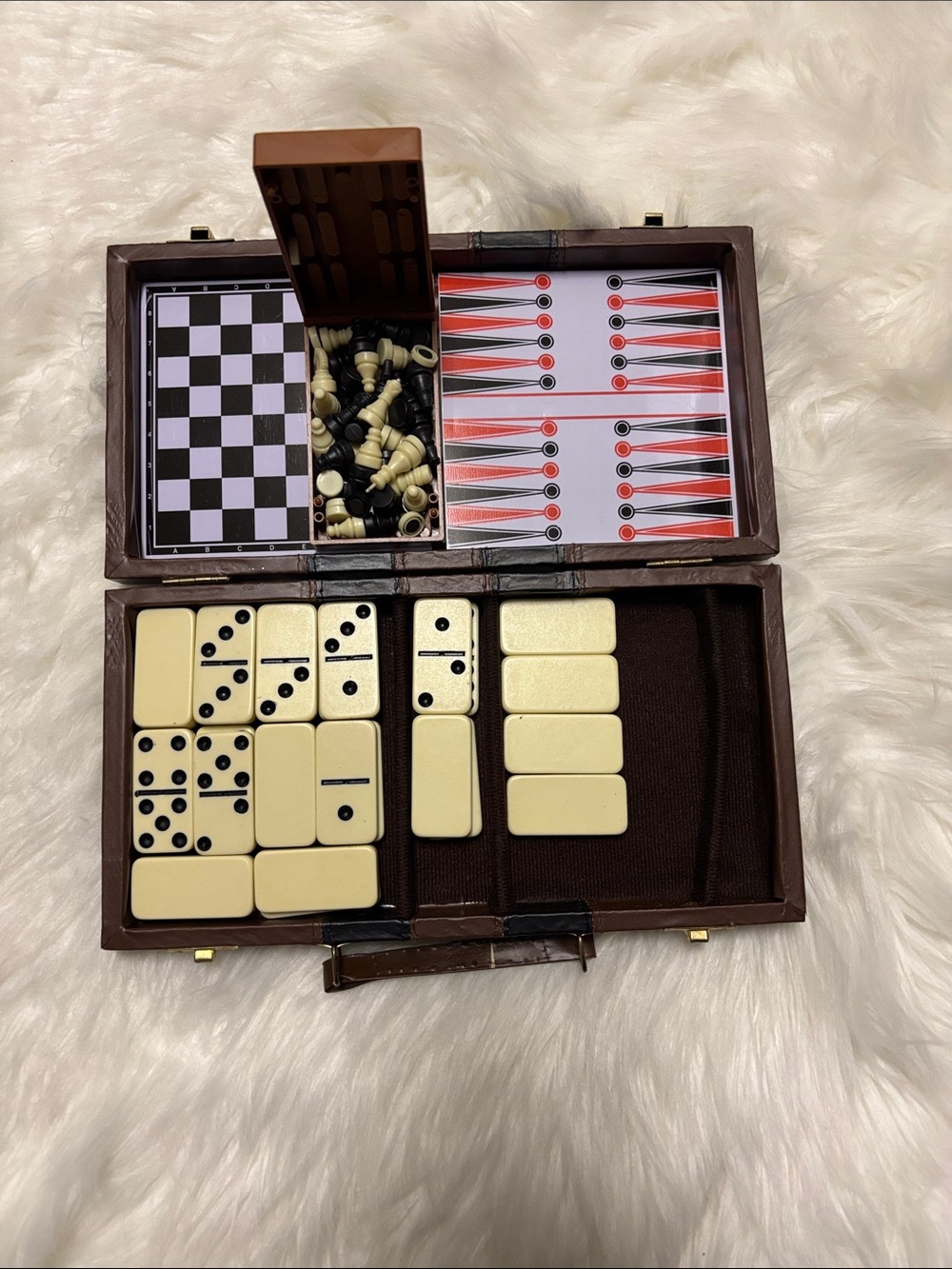 Classic Travel Game Set in Brown and Cream - Multi-Game Collection